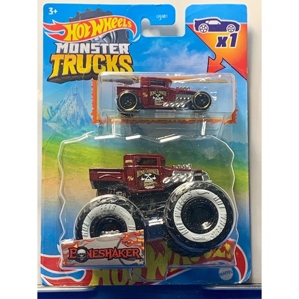 Hot Wheels Monster Trucks Bone Shaker Die-Cast Vehicle Set 1:64 Scale Red White